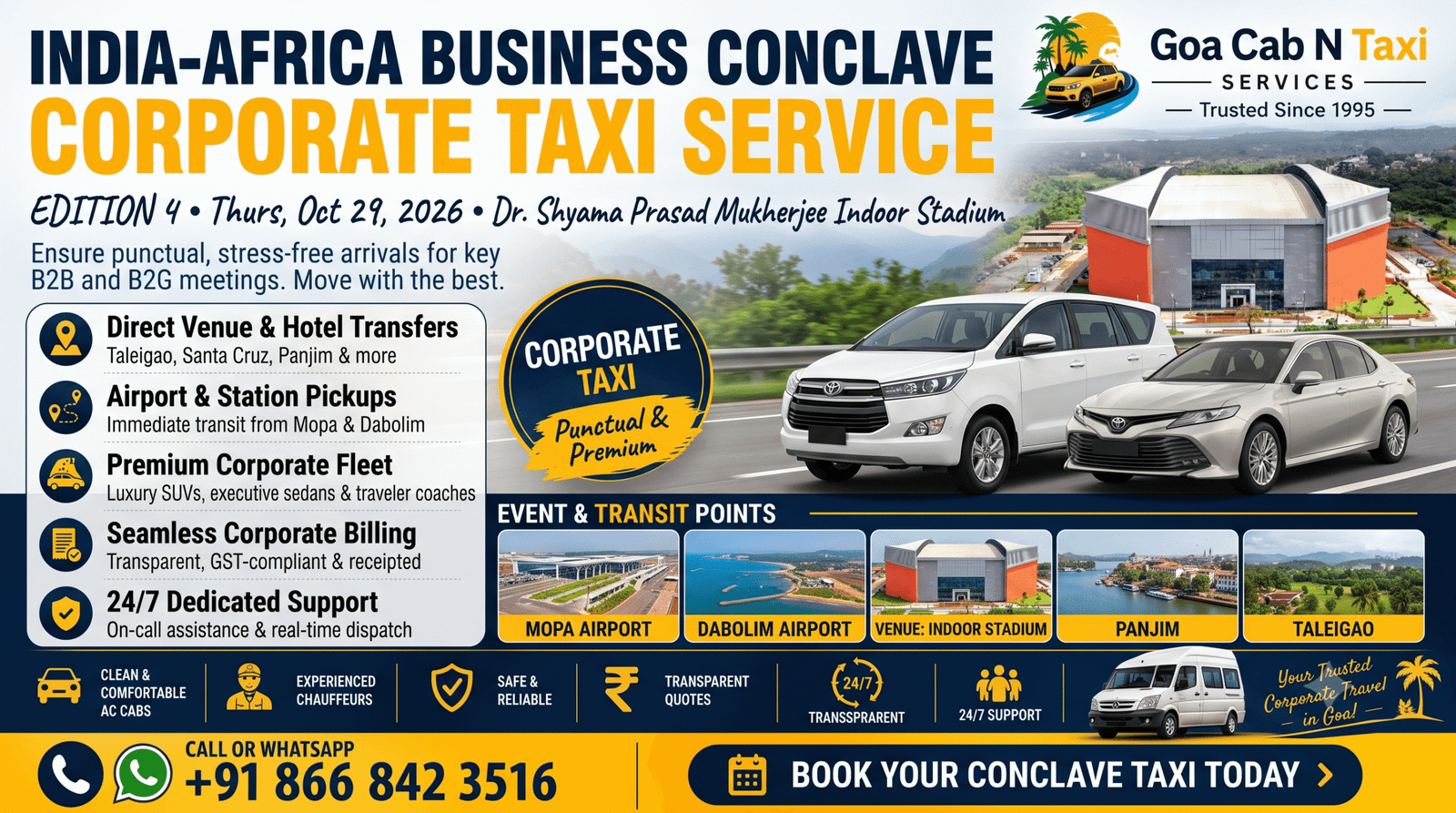 Corporate Cab for India-Africa Business Conclave Goa Goa Cab N Taxi Services