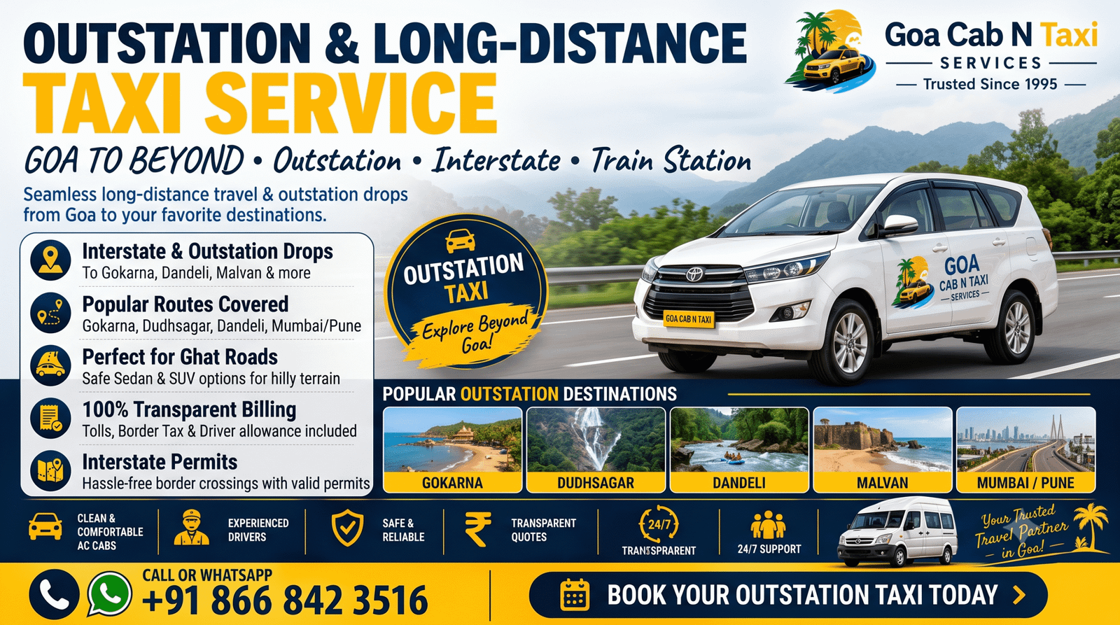 Outstation Taxi from Goa | Goa Cab n Taxi Services